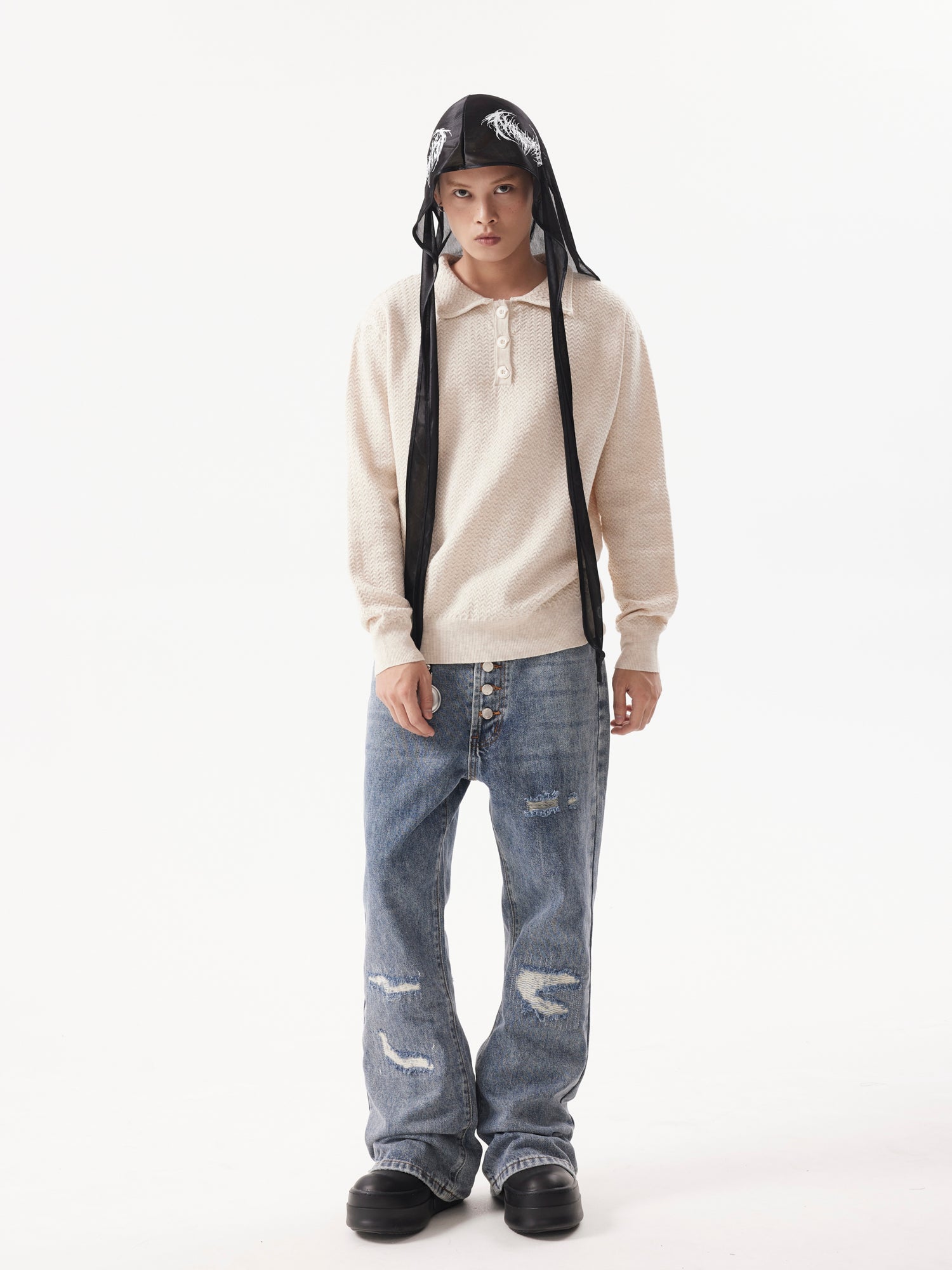 "Clearance" BTSG Rollover Collar Silhouette Sweater
