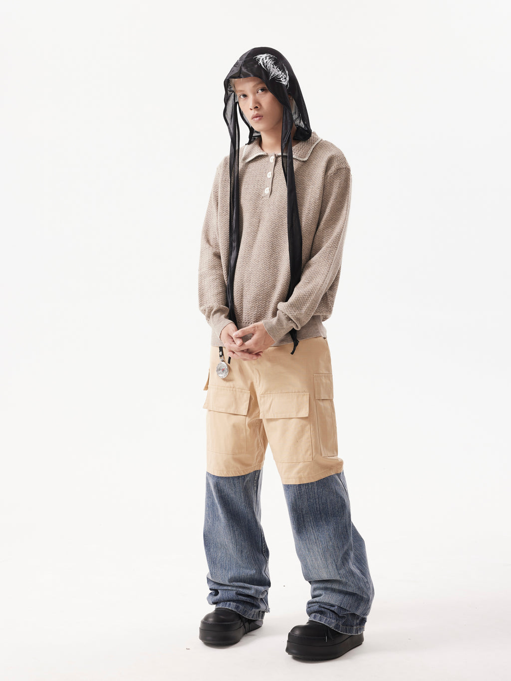 (Clearance) BTSG Rollover Collar Silhouette Sweater