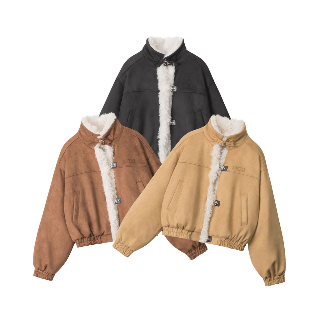 Nariele American retro stand collar Fur loose short  jacket