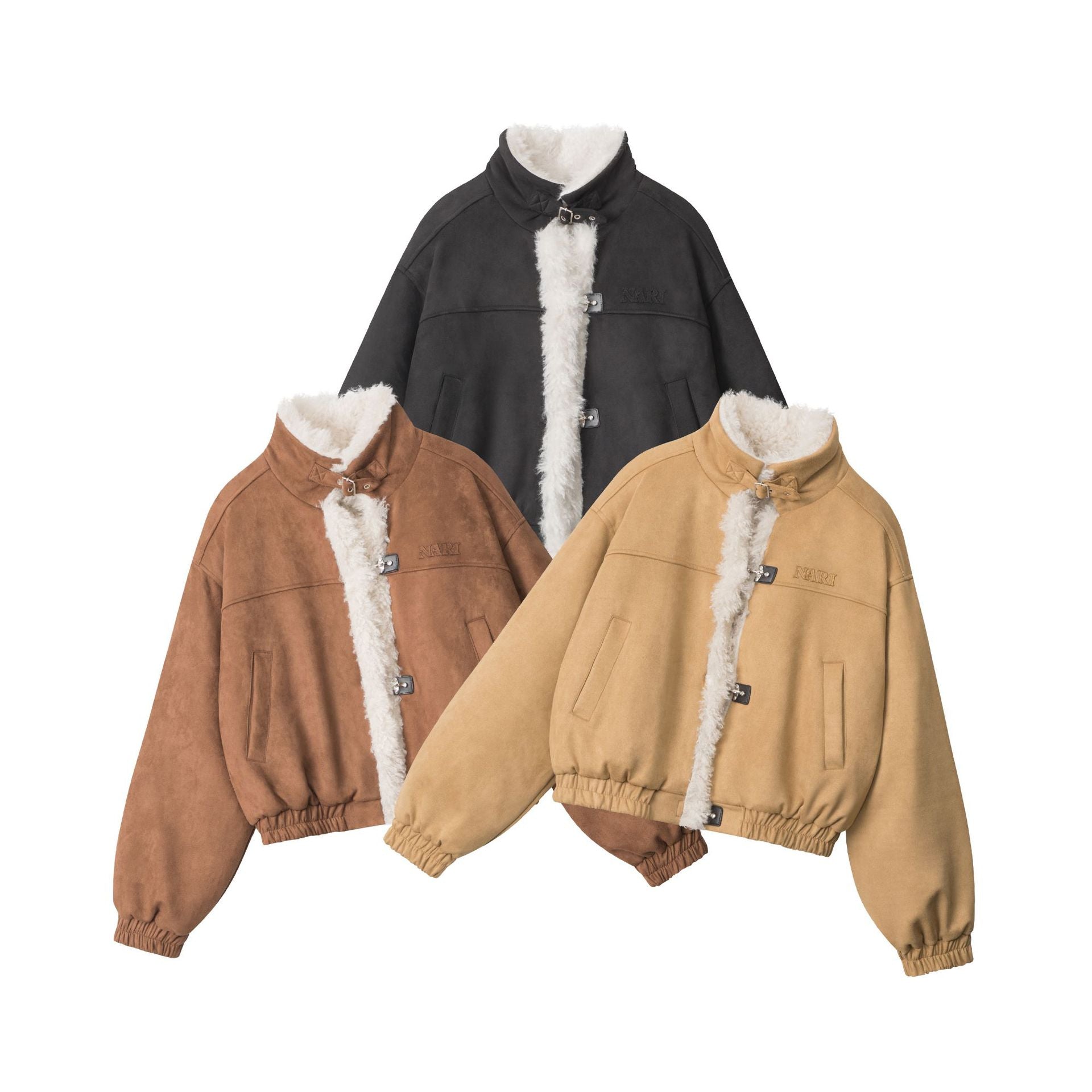 Nariele American retro stand collar Fur loose short  jacket