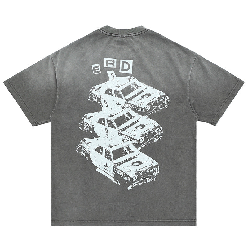 تي شيرت SUP ذو أكمام قصيرة مطبوع عليه شعار ثقيل متدرج أمريكي