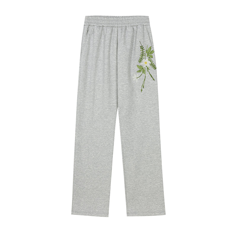 Harshandcruel draped floral embroidered elastic wide-leg straight-leg casual sweatpants