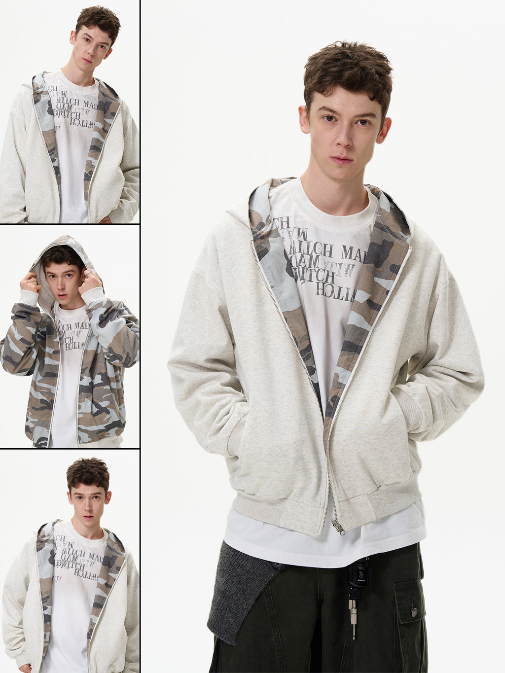MADWITCH American Retro Reversible Camouflage Casual Vintage Zip-up Jacket