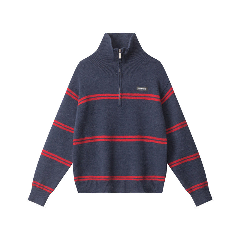 Nariele American Retro Sweater Lazy Loose Pullover Knit Half Zipper Jacket