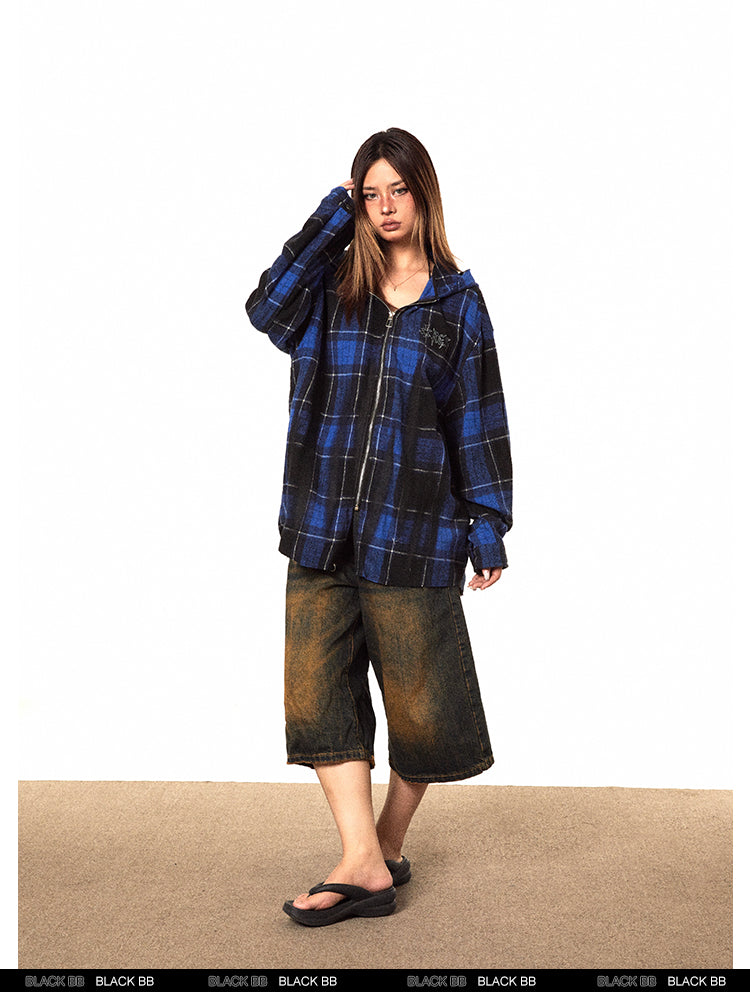 BLACKBB Gothic Print American High Street Zipper Up Jacket