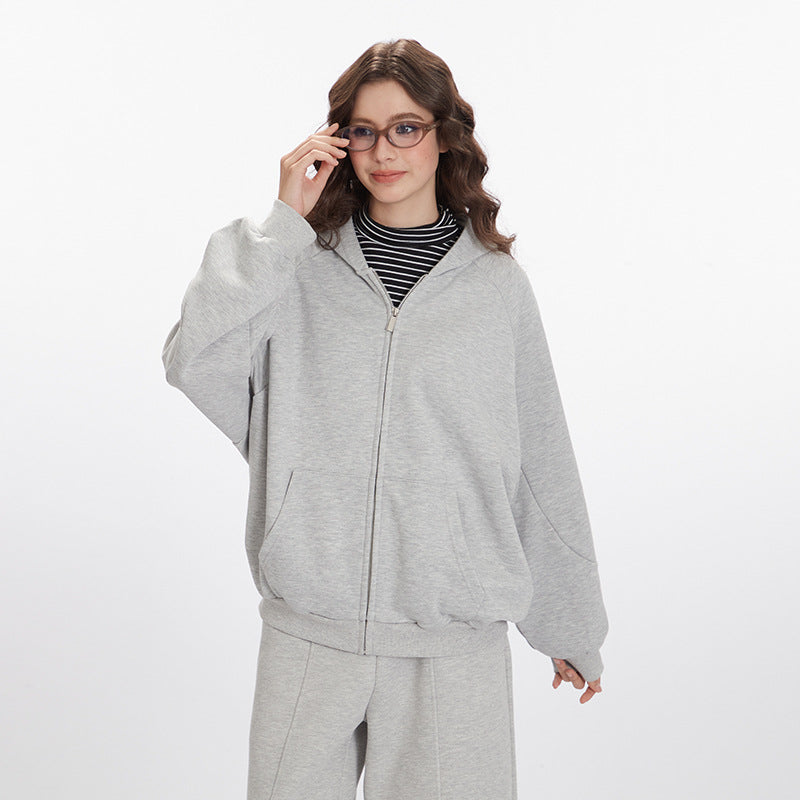 Nariele Casual Sports Style Sweatshirt Hoodie Loose Zipper Jacket