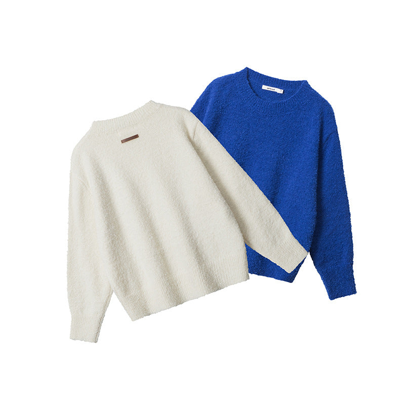 Nariele New Round Neck Long Sleeve Sweater Pullover Knit Sweater Lazy Top Loose