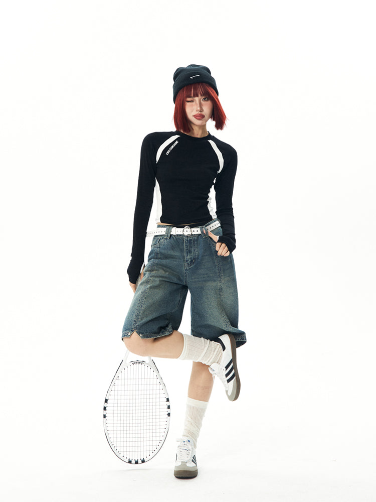 BlackBB American Retro Slim Fit Athletic Sport Top