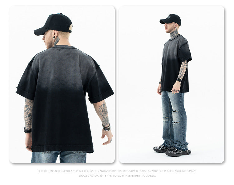 FORGIVNESS  Gradient Wash Destruction Retro Short Sleeve Tee