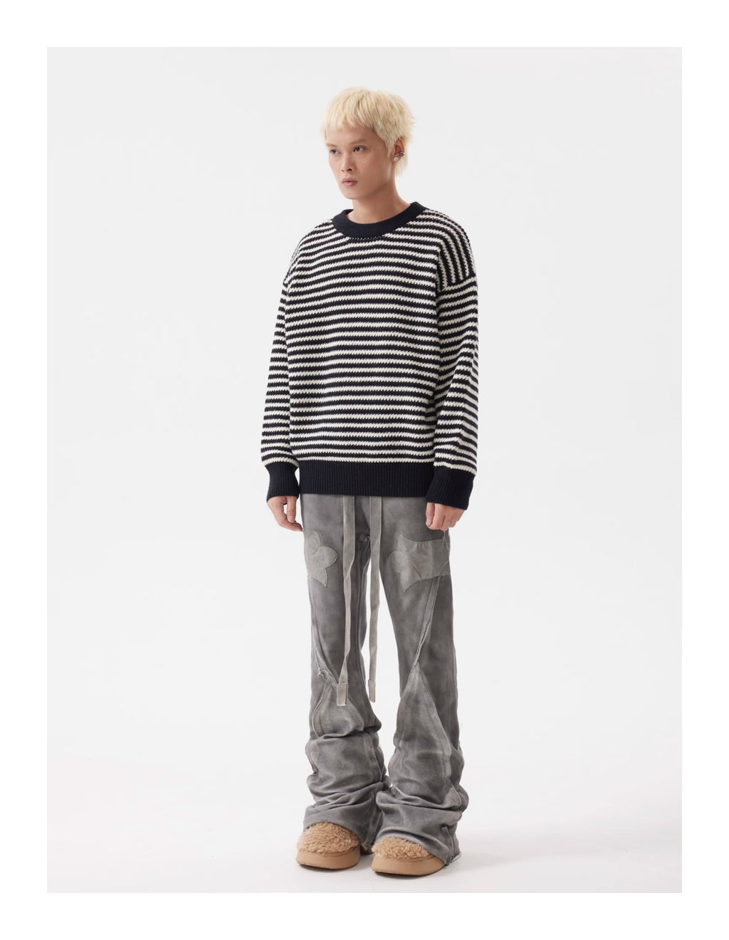 BTSG Striped Cropped Crew Neck Sweater