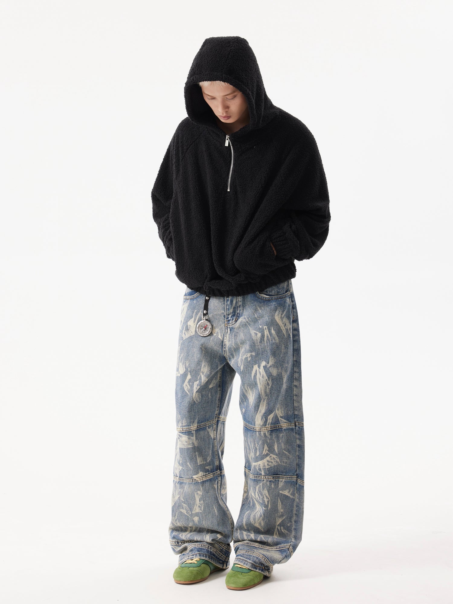 BTSG American Retro Washed Stitched Structure Jeans, Street Hip-Hop Ruffian