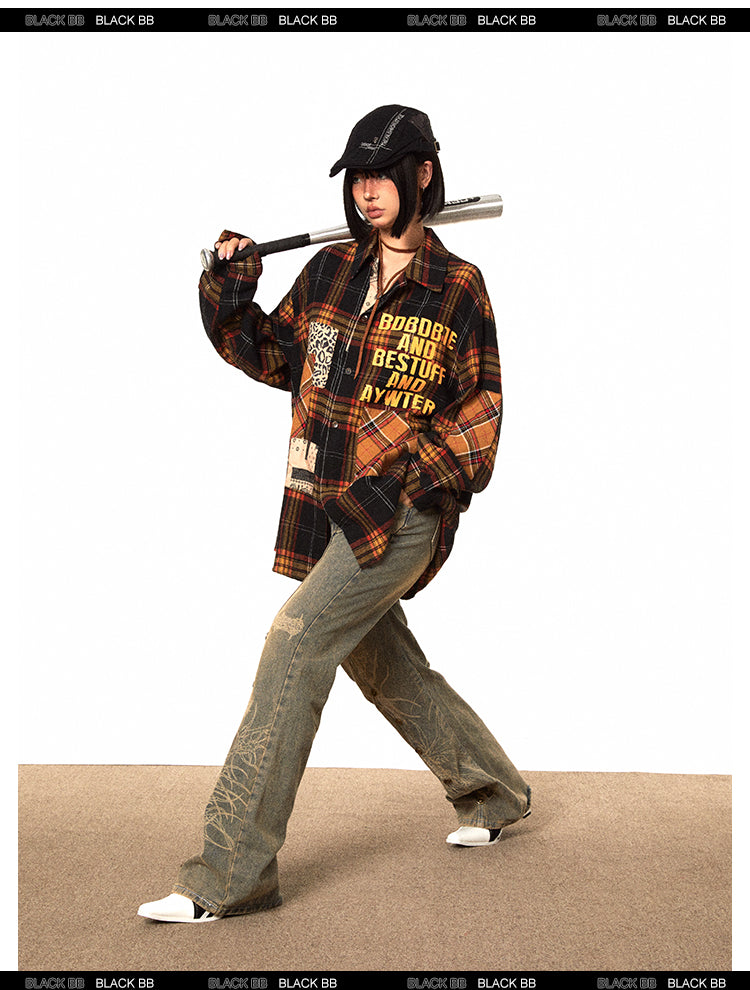 قميص BLACKBB Retro Elements بطبعة منقوشة وأكمام طويلة