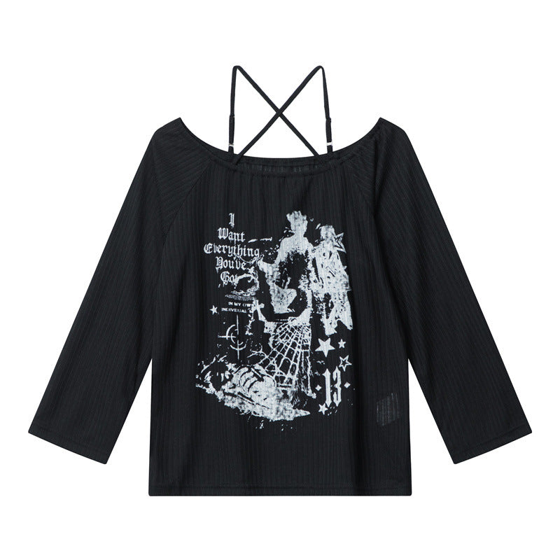 Nariele  Print Sweet Cool Slim Long Sleeve Halter Top