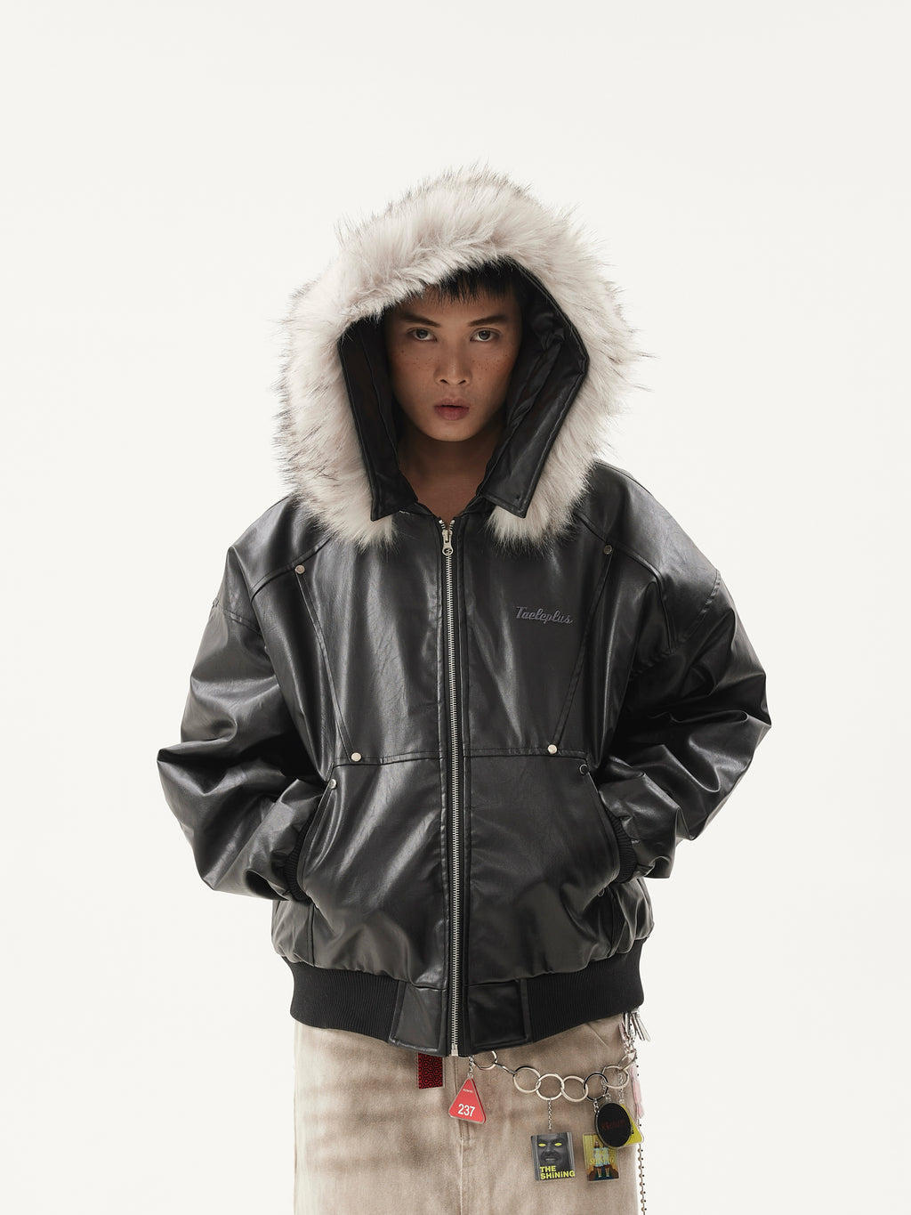 BTSG Detachable Fur Collar PU Leather Jacket