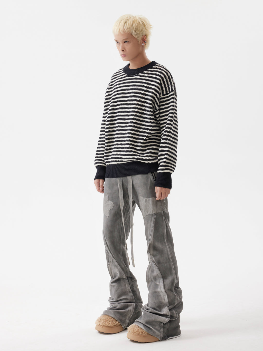 BTSG Striped Cropped Crew Neck Sweater