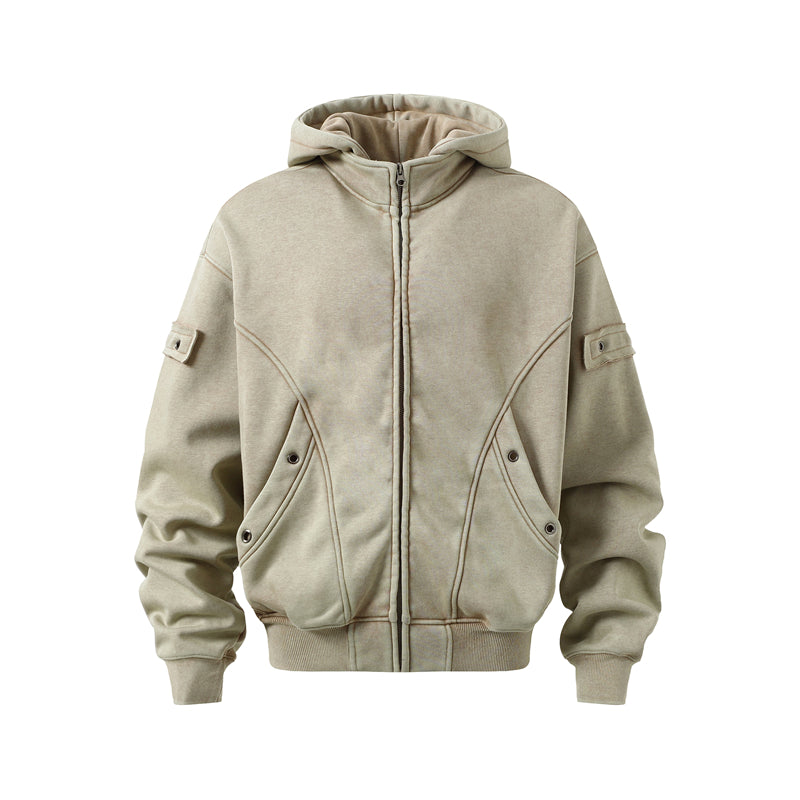 BTSG Fried Color Deconstruction Silhouette Fleece Hooded Jacket