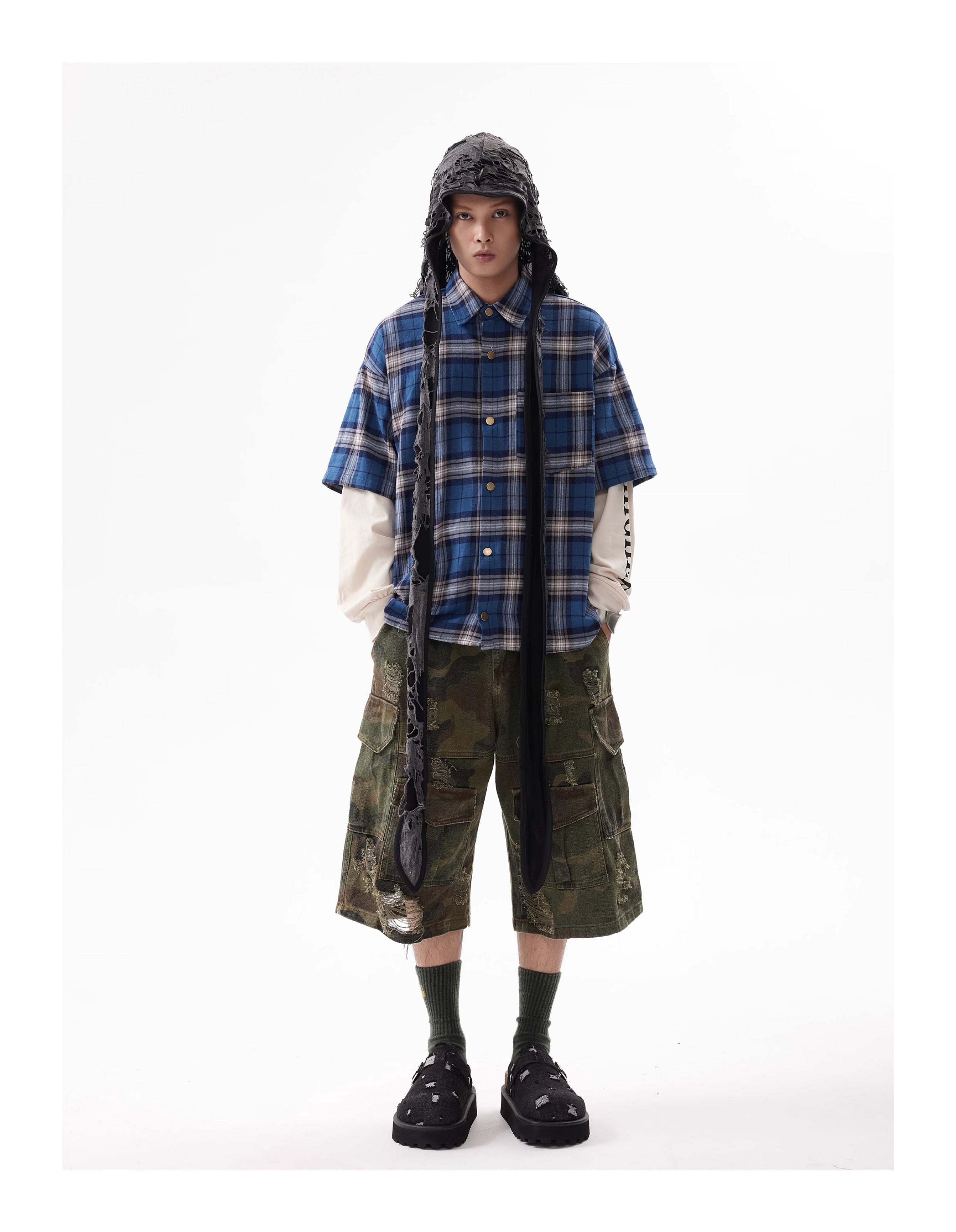 BTSG Camouflage Cropped Pants Cargo Shorts Tide