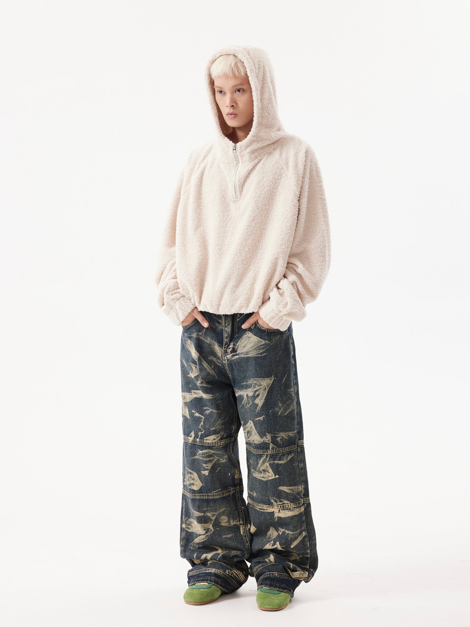 BTSG American Retro Washed Stitched Structure Jeans, Street Hip-Hop Ruffian