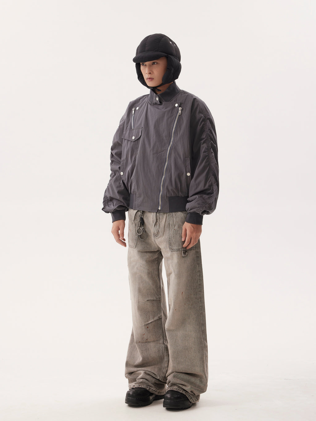 BTSG Distressed Ink-splashed loose wide-leg Jeans