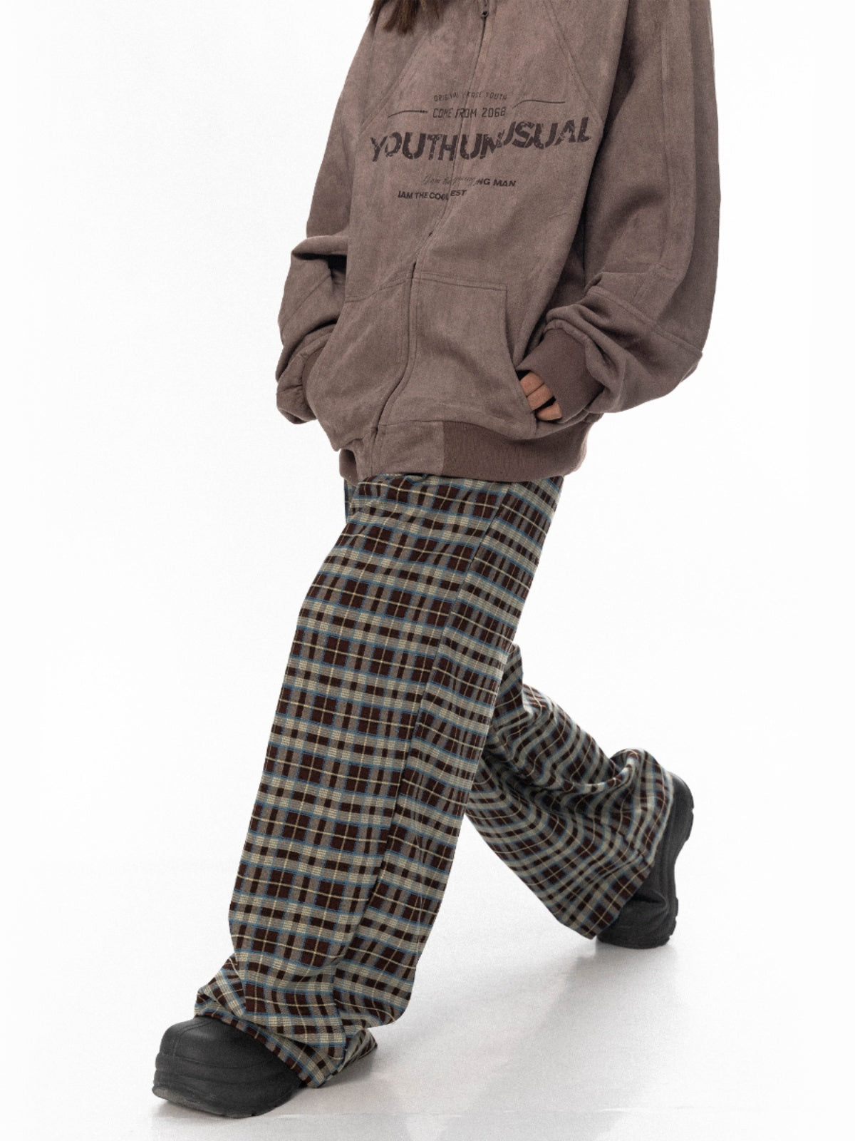 BLACKBB بنطال فضفاض واسع الساق ذو مربعات من American Retro