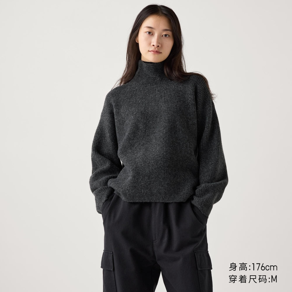 Uniqlo Women's High Neck Knit Loose Long Sleeve Sweater