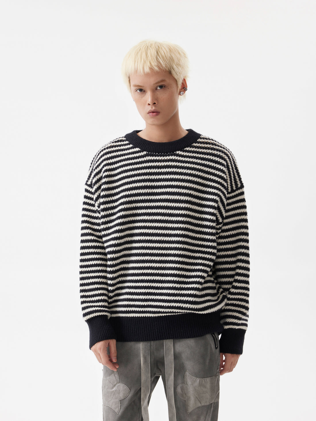 BTSG Striped Cropped Crew Neck Sweater