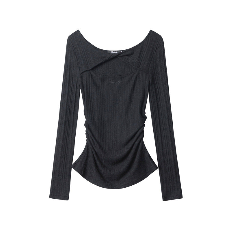 Nariele Cross Shoulder Hallow Long-sleeved Slim Fit Irregular Kint Sweater