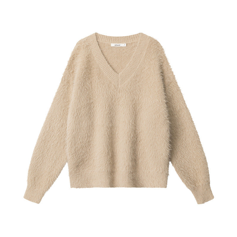 Nariele Trendy V Neck Loose Fluffy Knit Pullover Gentle Pullover Sweater