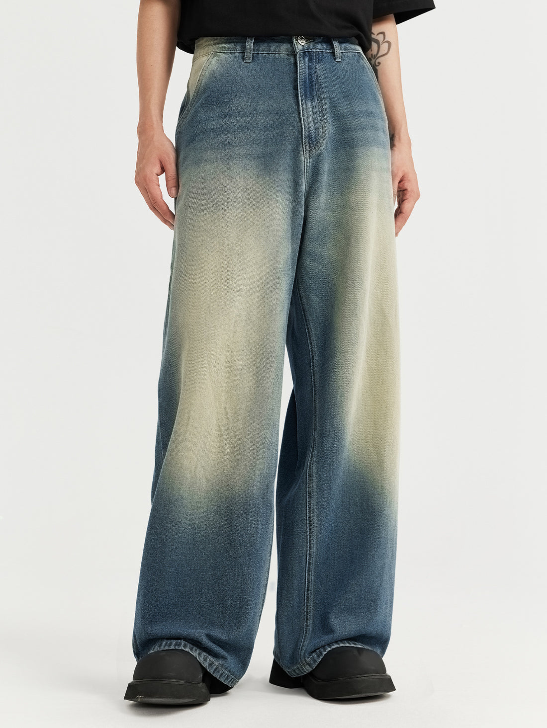 INF Yellow Wash Wide Leg Jeans