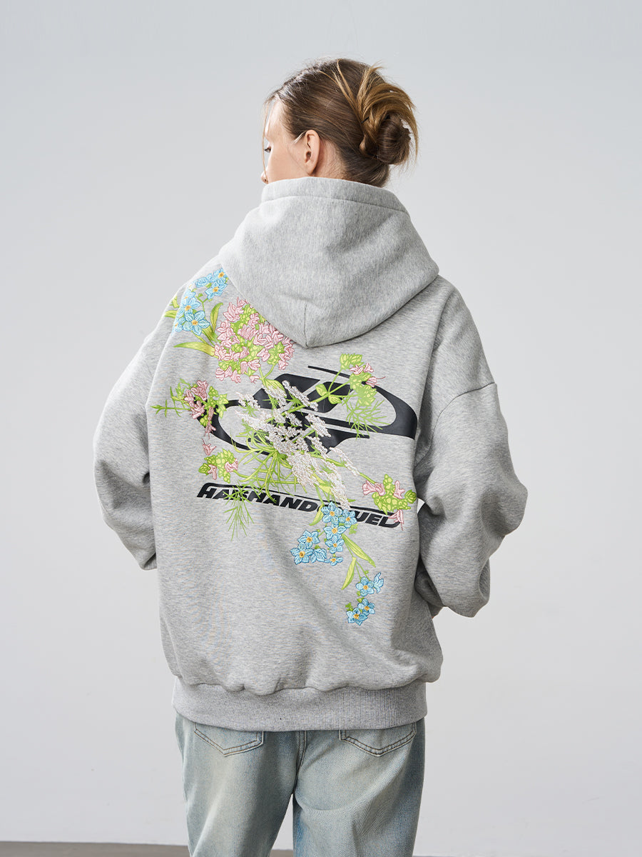 Harshandcruel Floral embroidery loose Hoodie