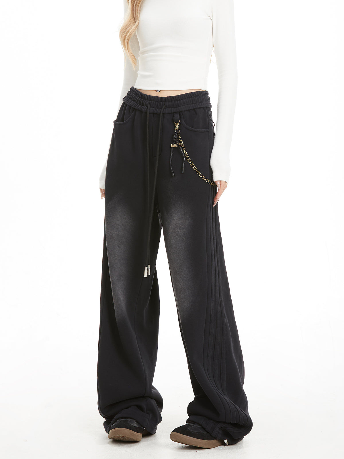 NERESUM Three-Bar Sweatpant Detachable Straight Leg Loose Casual Pants