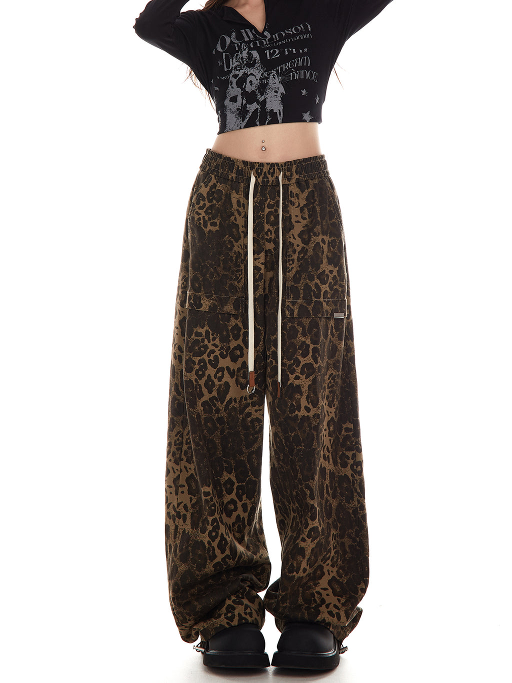 Neresum leopard prints pants cargo pants hip-hop casual loose straight pants