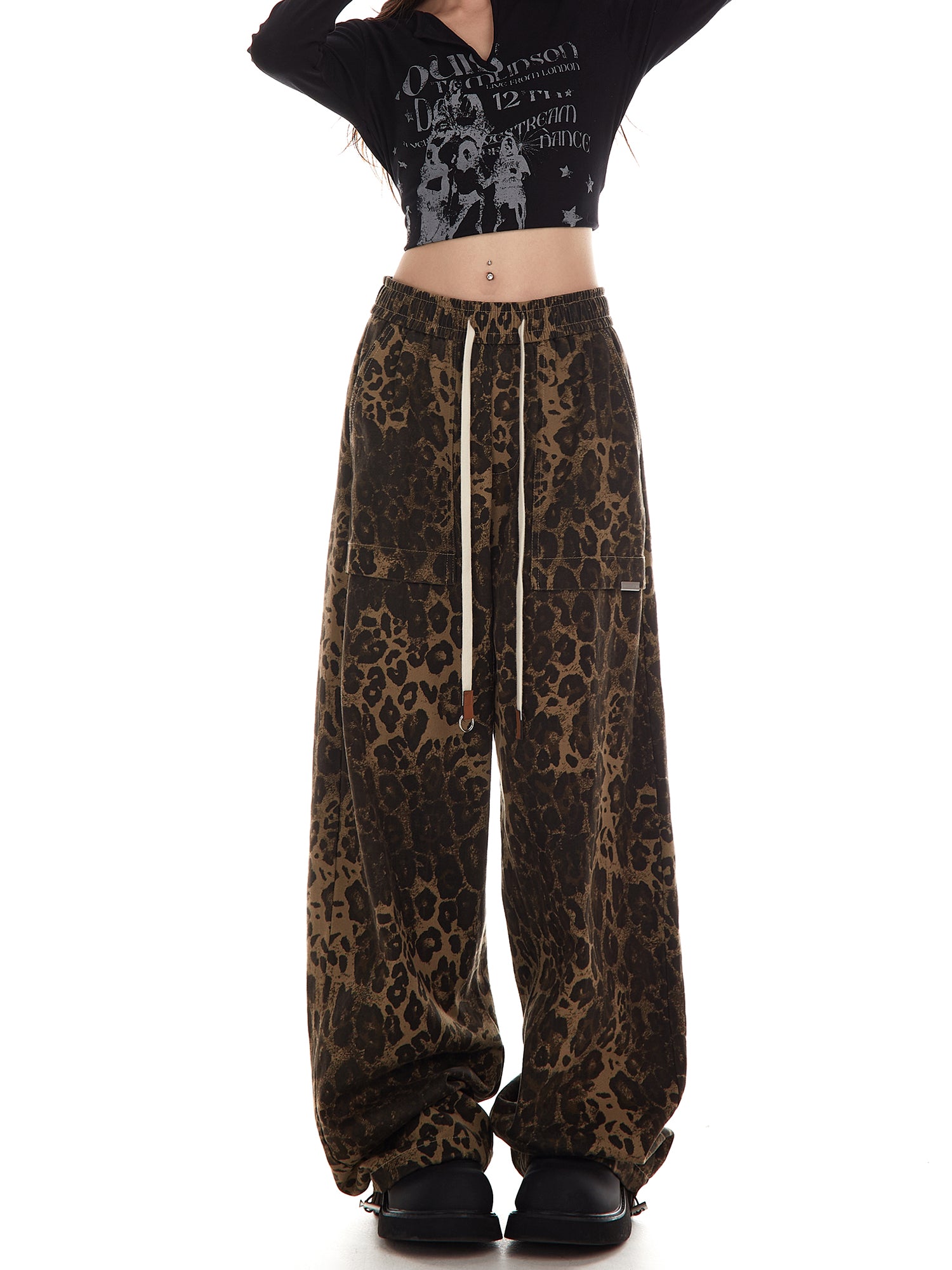 Neresum leopard prints pants cargo pants hip-hop casual loose straight pants