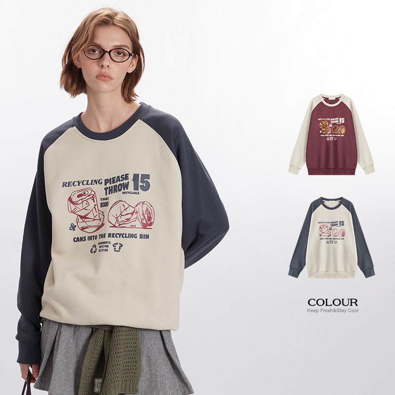 Nariele Unisex Crew Neck Vintage Print Loose Long Sleeve Sweatshirt