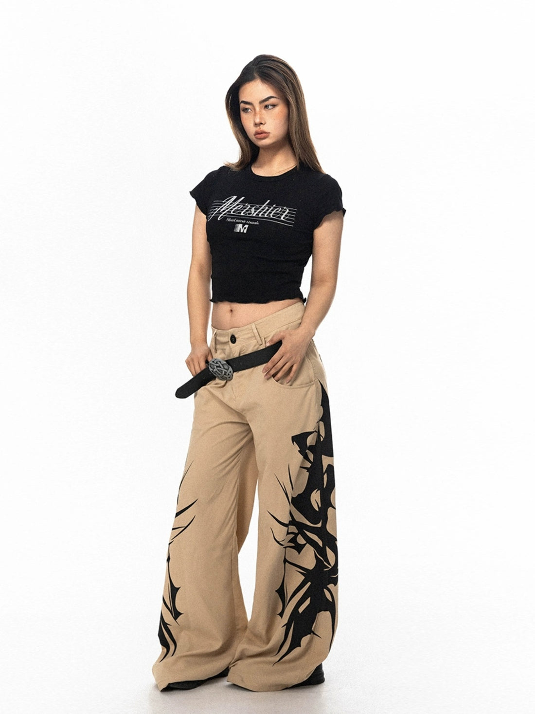 BLACKBB Print Millennial Hottie Low Rise Wide-Leg Pants