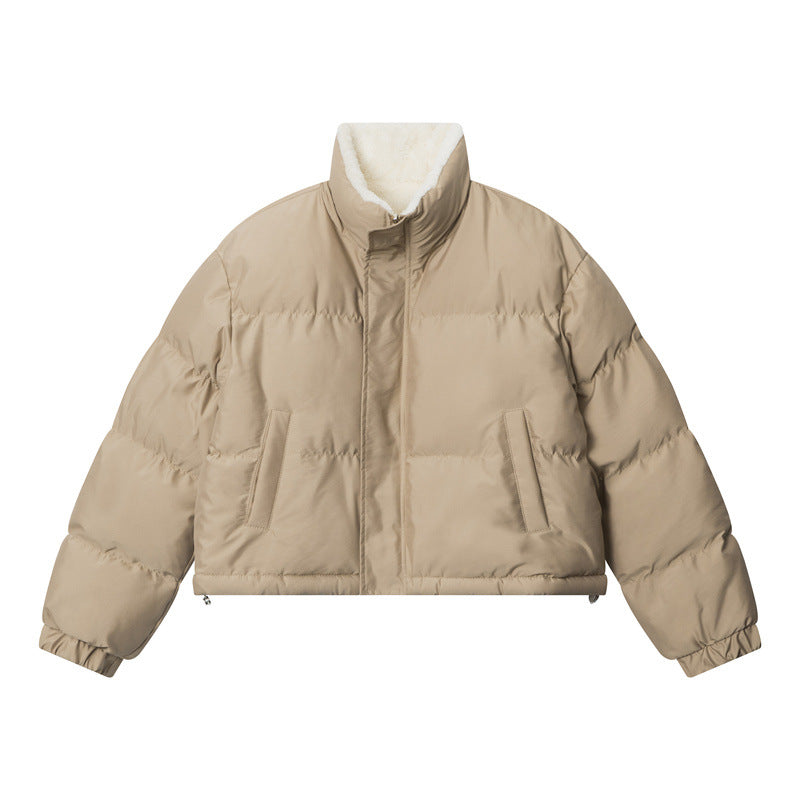 Nariele Reversible Retro Stand Collar Puffy Cropped Top Jacket