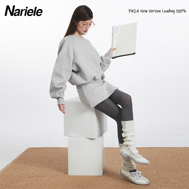 Nariele Round Neck Solid Color Pullover Sweet Short Sweatshirt