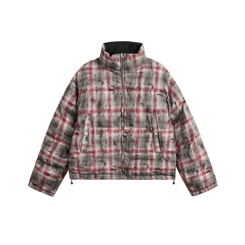 BTSG Reversible Plaid Cropped Puffer Jacket