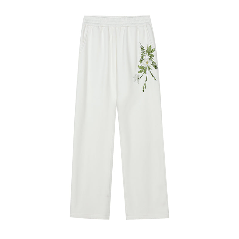 Harshandcruel draped floral embroidered elastic wide-leg straight-leg casual sweatpants