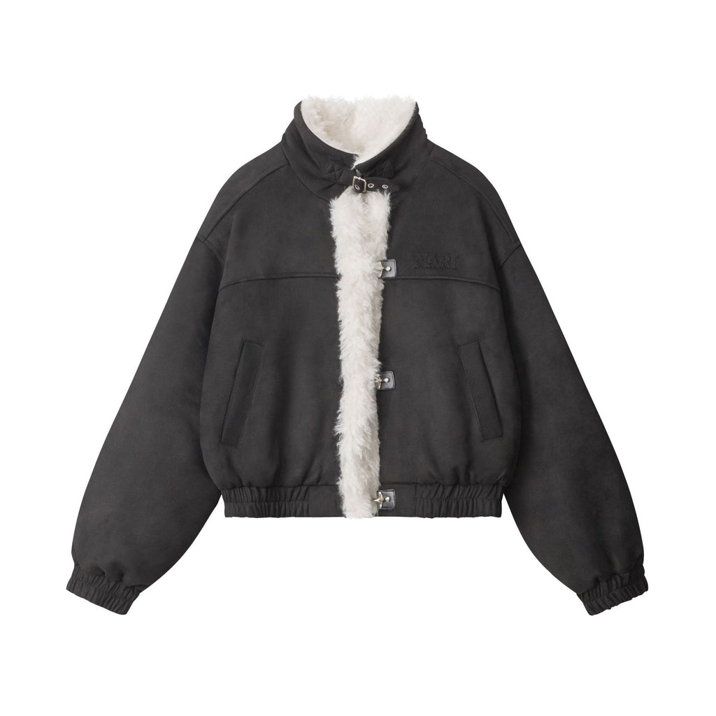 Nariele American retro stand collar Fur loose short  jacket