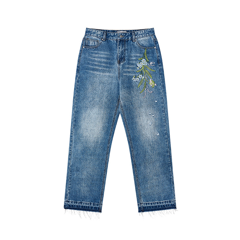 Harshandcruel Cleanfit floral-embroidered wash dehemed jeans