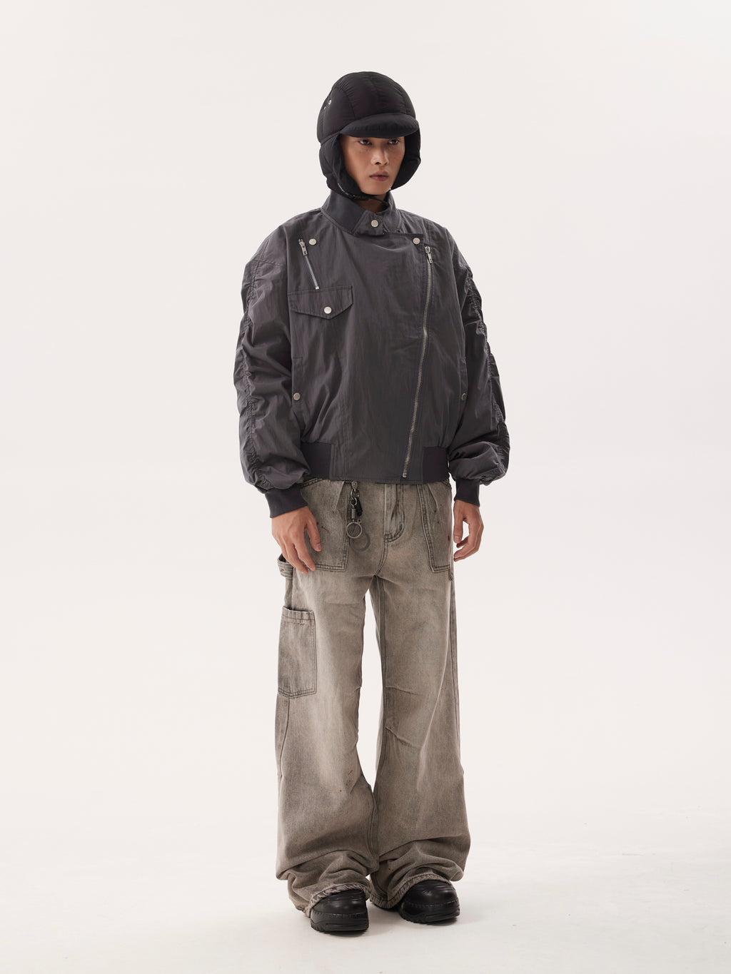 BTSG Distressed Ink-splashed loose wide-leg Jeans