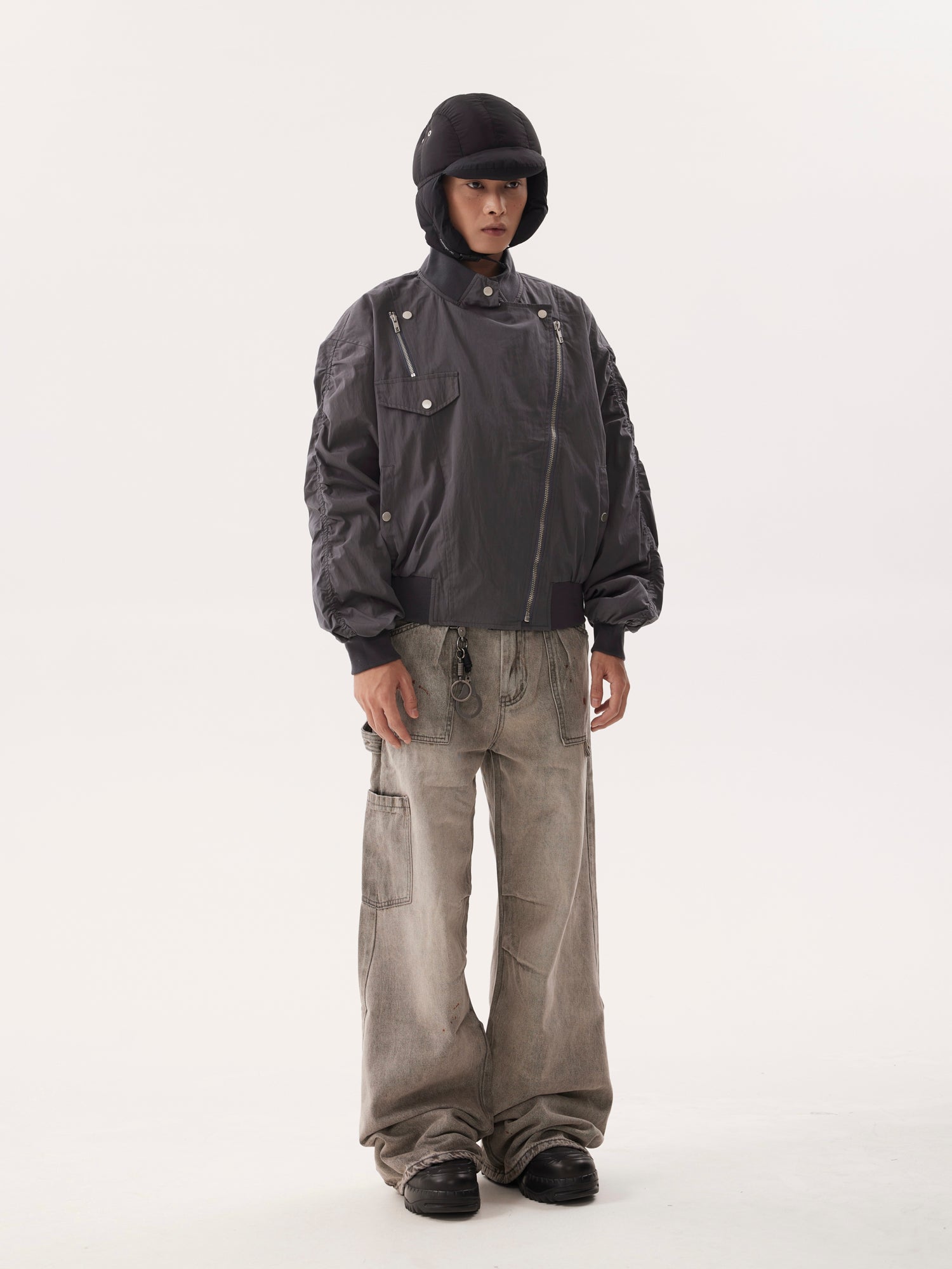 BTSG Distressed Ink-splashed loose wide-leg Jeans