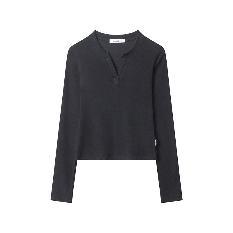 Nariele Pure Color V-neck Tight Long-sleeved Top