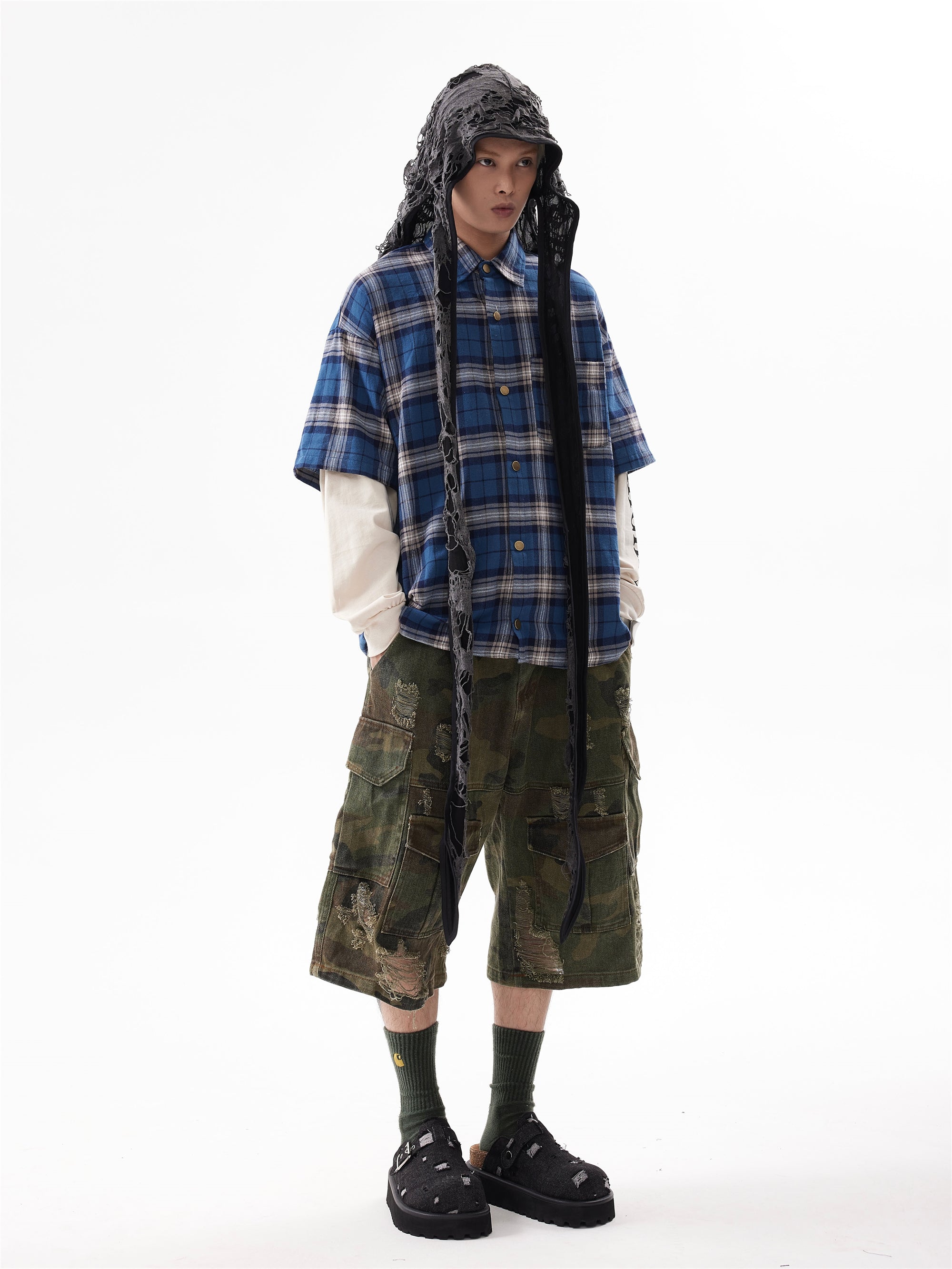 BTSG Camouflage Cropped Pants Cargo Shorts Tide