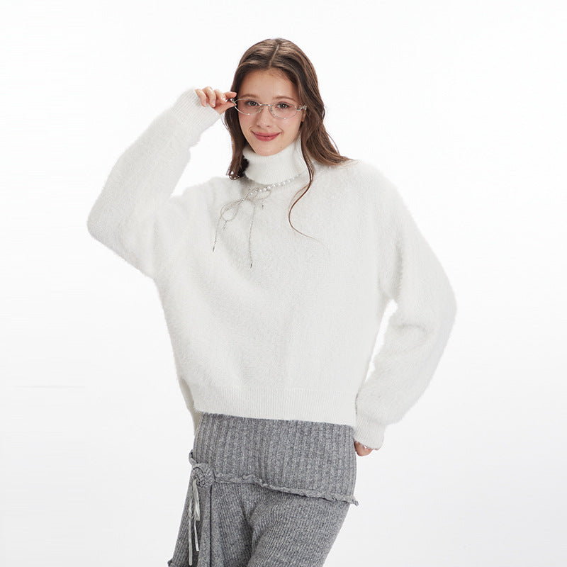 Nariele Solid Color Turtle neck Sweater Loose Fluffy Sweater