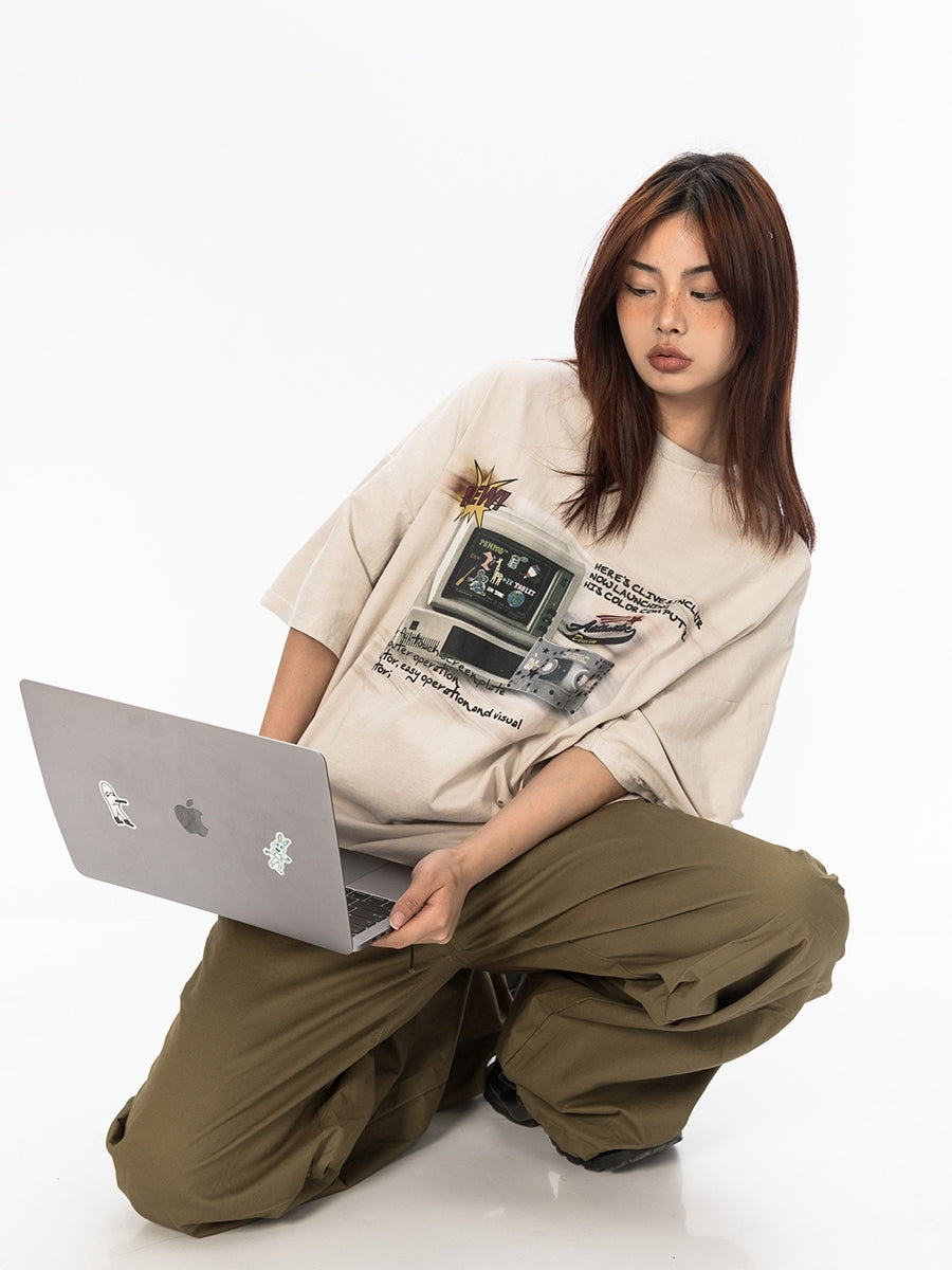 تي شيرت BLACKBB Design Sense مطبوع بأكمام قصيرة من القطن