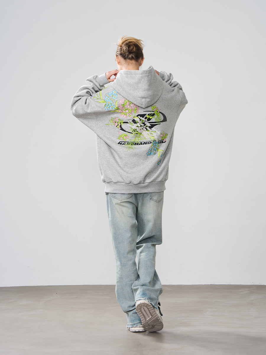 Harshandcruel Floral embroidery loose Hoodie