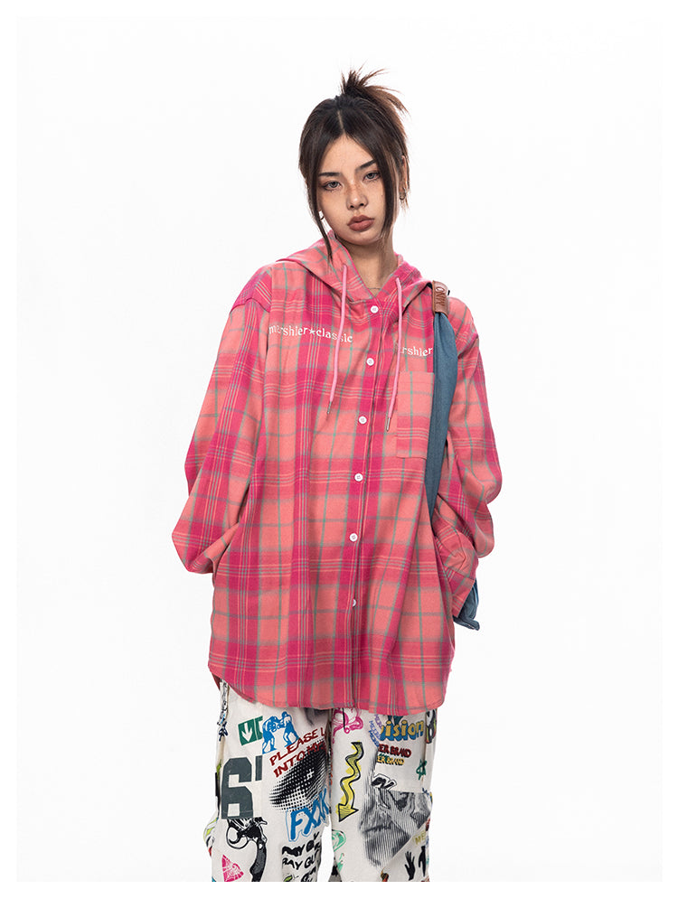 BLACKBB قميص زوجين فضفاضة مطرزة الوردي الصدر