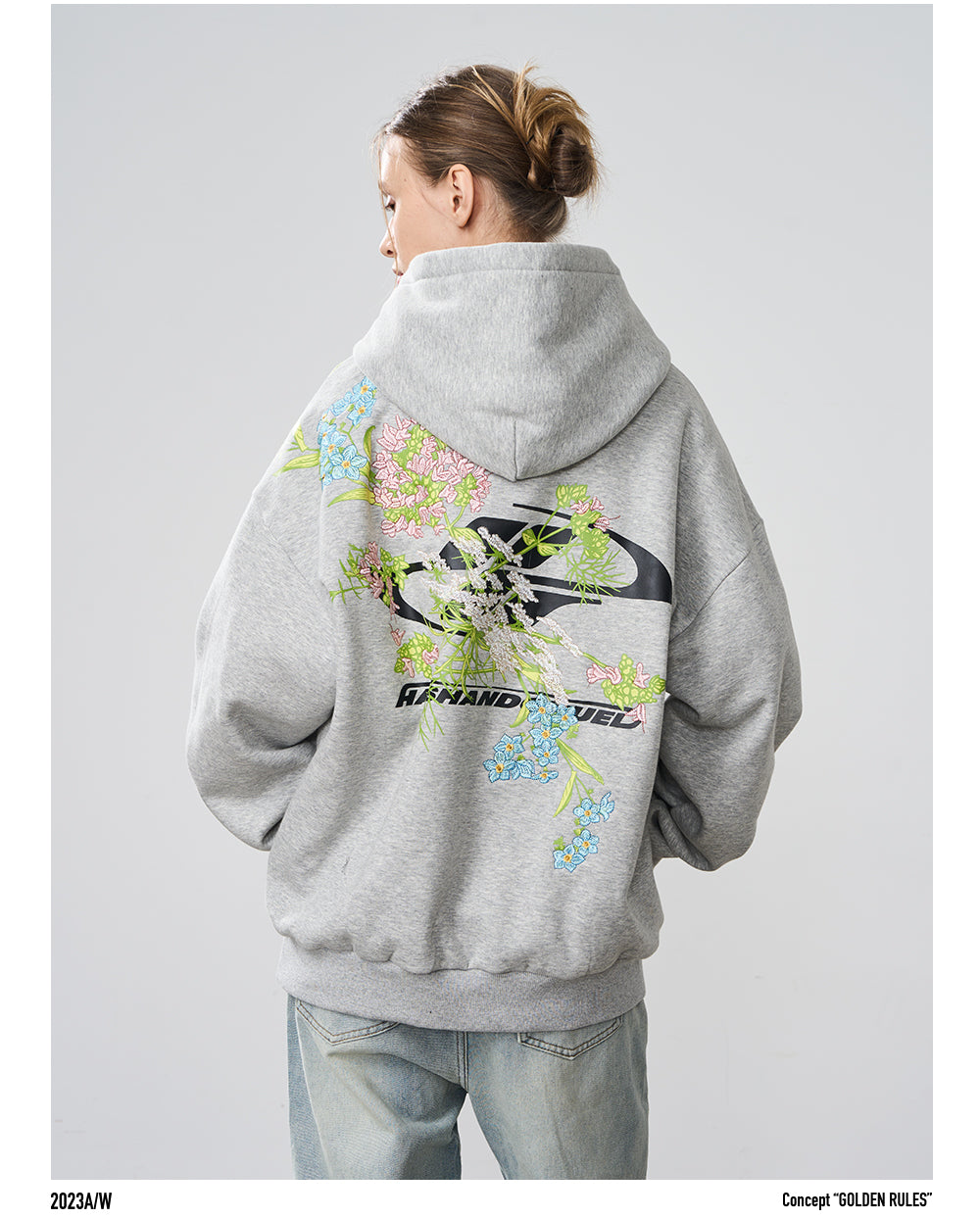 Harshandcruel Floral embroidery loose Hoodie